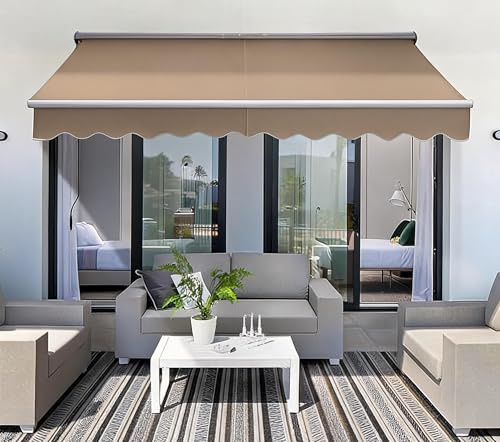 Garvee Toldos Exterior Terraza Grande Retráctil 3.5m,Caqui | Anti-UV, Sin Taladrar, Altura Ajustable, Soporte metálico aluminio-hierro, Resistente al viento, Terraza, Balcón, Patio