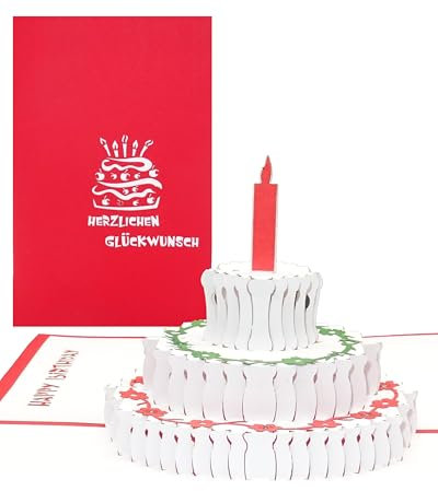 3D Geburtstagskarte Geburtstagstorte – Pop Up Glückwunschkarte zum Geburtstag & Namenstag – kleine Überraschung aus Papier als Gutschein, Geschenk, Geschenkgutschein & Geschenkverpackung