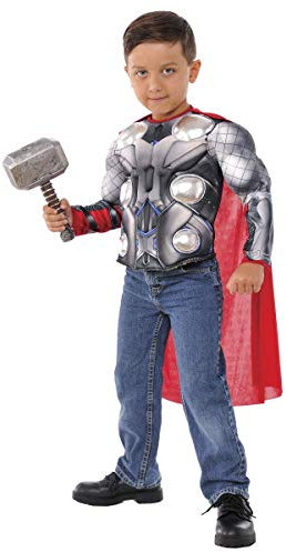 Rubies Avengers 34104 Thor-Kostüm für Kinder, muskulöser Brust, Hammer, 5-7 Jahre