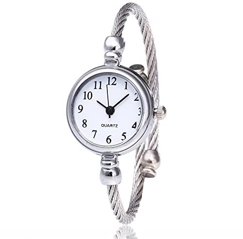 Brrnoo Quarz Armbanduhr Für Damen, 4 Colors Weiblicher Analoger Runder Quarz Legierungs Bügel öffnen Armband Uhr, Weihnachts Valentinsgeschenke(Arabische Ziffern Weißes Zifferblatt)