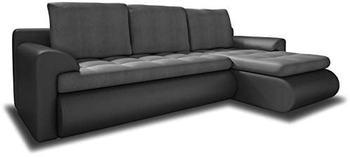 Ecksofa Santi II mit schmutzabweisender Stoff - Couchgarnitur mit Schlaffunktion und Bettkasten, Couch, Polsterecke, Schlafsofa (Grau + Grau (Madryt 195 + Trinity 14), Ecksofa Rechts)