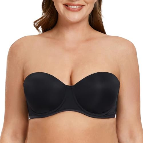 MELENECA Women's Underwire Strapless Bras for Bigger Bust Back Smoothing Plus Size Black 42DD
