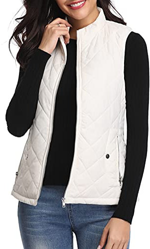fuinloth Women's Quilted Gilet, Lightweight Body Warmer Padded Outdoor Vest Sleeveless Jacket White Large