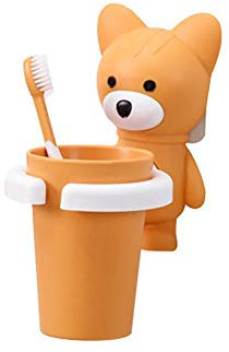 Hamkaw Porte-brosse à dents mural en forme d'animal mignon pour enfants - Sans perçage - Avec gobelet - Orange