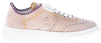 Hogan Donna H365 Sneaker in camoscio Rosa Cipria con Cuciture Colorate Color Rosa Size 35.5