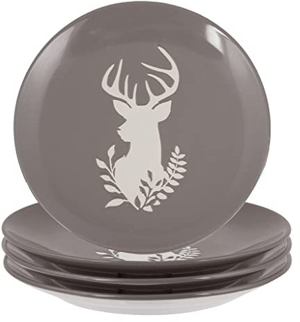 4 Piece Dinner Set Grey Reindeer Dining Crockery Side Plate Set