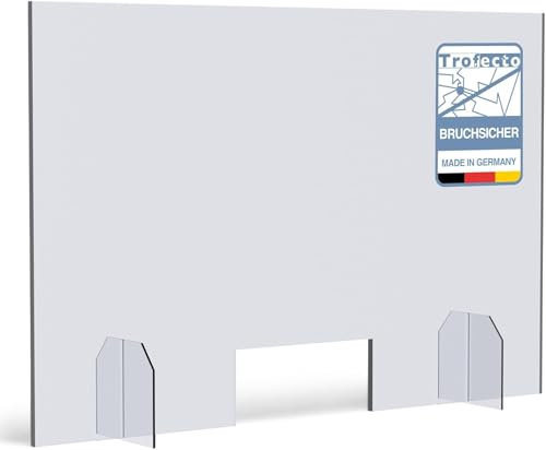 Trofecto Spuckschutz mit Durchreiche aus PETG Acrylglas als Thekenaufsatz - Acrylglas Platte - Typ 5 (80x70cm, Stärke 5mm)