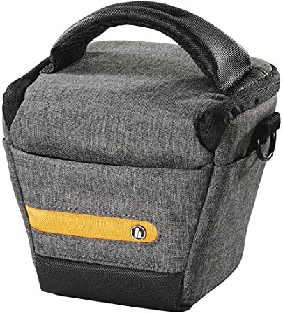 Hama Kameratasche Terra aus Recycling-Polyester (Fototasche für Digitalkamera 13,5 x 9,5 x 12 cm, Trageriemen zum Umhängen als Schultertasche, Gürtelschlaufe zum Tagen als Bauchtasche, Handgriff) grau