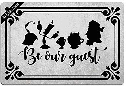 Ruiyida Fußmatte mit Aufschrift Be Our Guest, dekorative Fußmatte für den Innenbereich, Vlies, 60 x 40 cm, maschinenwaschbar, Stoffoberseite