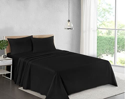 100% Cotton Plain Dyed Flat Sheet | Premium Hotel Quality Ultra Soft Bed Sheet | Luxury Non Iron Easy Care Bedding - Wrinkle, Stain and Fade Resistant - Black, Super King Size