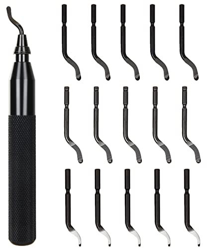 Acrux7 Deburring Tool with 15pcs Extra Rotary High Speed Steel Blades, Deburr Cutters Deburring Tool Kit for 3D Printing, Resin, Plastic, Metal, Copper, PVC Pipe (Black)