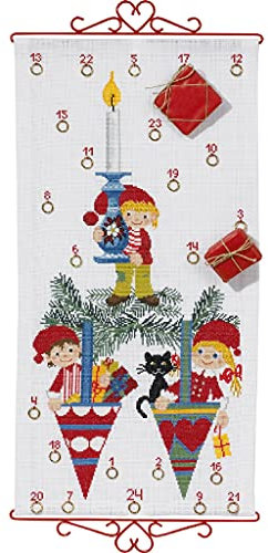 Eva Rosenstand Wandbehang Kreuzstich Set Adventskalender, 3 Zwerge Zählmuster
