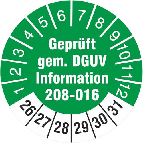 100 Prüfetiketten 18 mm geprüft nach DGUV 208-016 Leitern und Tritte Prüfplaketten 2026-31