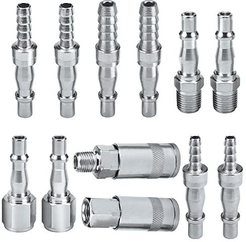 oumuik 12 Pcs 1/4 BSP Air Compressor Fittings, Air Line Hose Compressor Fitting Air Coupler and Plug Kit Couplings Set 1/4 inch 3/8 BSP