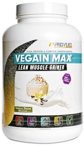 Weight Gainer VANILLA DREAM MILKSHAKE 3kg, 580+ kcal pro Portion, VEGAIN MAX Muscle Mass Gainer, hoher Protein-Gehalt 30% + komplexe Kohlenhydrate, ohne Maltodextrin & Dextrose, laktose-frei & vegan