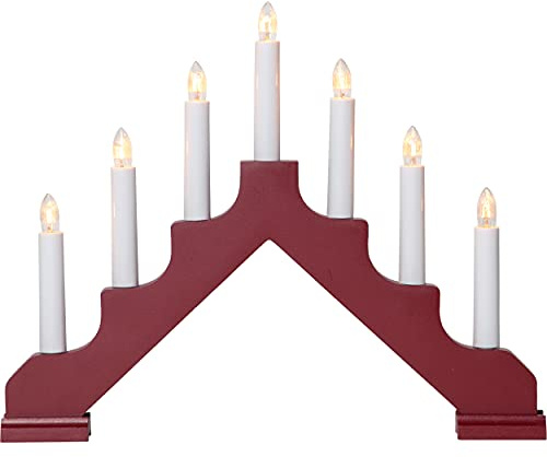 EGLO Lichterbogen Weihnachten mit 7 Glühbirnen, Fensterleuchter aus Holz, roter Schwibbogen mit Kabel, E10, warmweiß