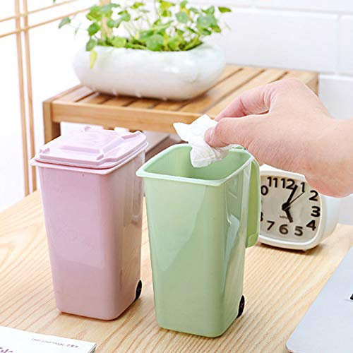 Household Office Supplies Wheelie Mini Trash Can Desktop Plastic Bucket Dustbin Mini Waste Bins Cleaning Storage Green