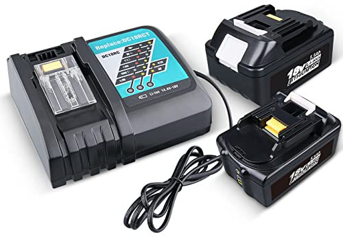 2 Stück 5.5Ah BL1860B Ersatzakku für Makita Akku 18V und Ersatz für Makita Ladegerät 14.4V-18V 3.0Ah DC18RC Kompatibel mit BL1850B BL1830B BL1430B Werkzeugakku(BL1860B 5.5Ah 2P+DC18RC)