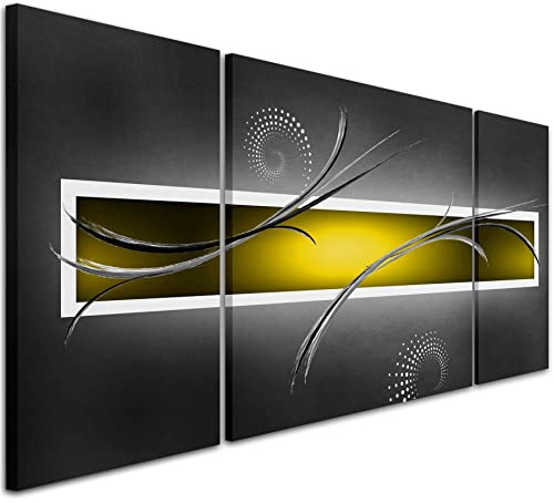 Wallfillers Yellow and Grey Abstract Canvas Wall Art Print - 3AC259 XXL - 191x65cm
