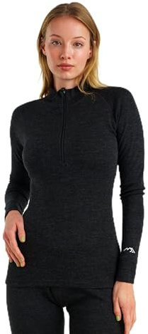 Merino.tech 100% Merino Half Zip Pullover Damen, Merino Unterwäsche Damen Langarm Shirt fürs Wandern, Training, Fitness (Medium, 320 Charcoal Grey)