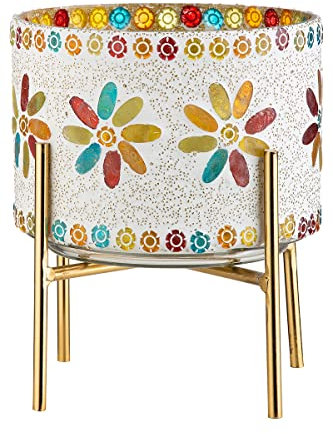 GILDE Windlicht - Blüten Dekor - bunt - Höhe 19 cm