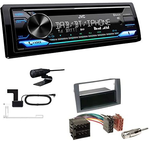 JVC KD-DB922BT 1-DIN Autoradio CD-Receiver Bluetooth DAB+ Digital Radio Einbauset passend für FIAT Idea 2003-2011 grau