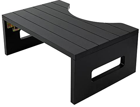 VaeFae Bambus Toilettenhocker, Faltbarer Töpfchenhocker für Badezimmer, Holz Poop Hocker für Erwachsene, tragbar und rutschfest (Schwarz)