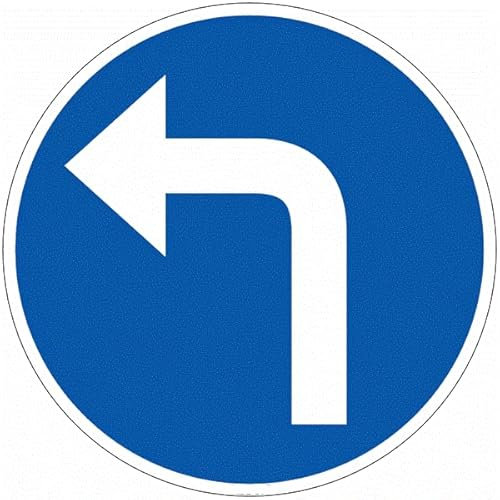 CARTELLO IN LAMIERA SCATOLATA DISCO diametro 60 cm - Preavviso direzione obbligatoria a sinistra - SEGNALE CATARIFRAGENTE CON CAVALLETTO (CARTELLO CLASSE 2)