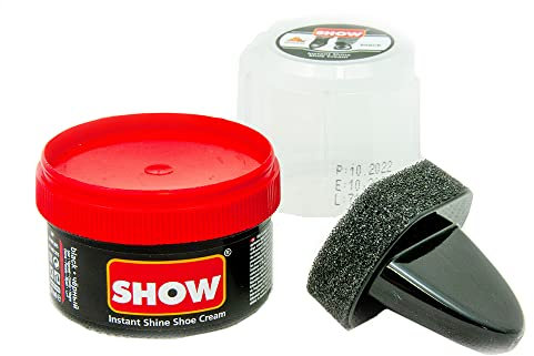 SHOW Black Instant Shine Shoe Polish Cream with Sponge for Shoes Boots Bags - Unisex 50ml 1 Unit Polish Cream - Leather Nourishment and Conditioner - Shoe Care Products