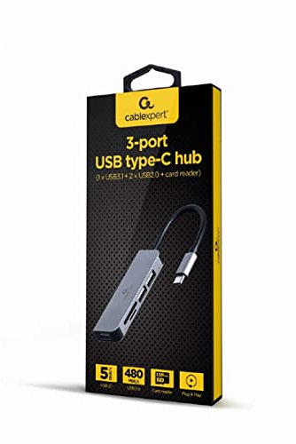 GEMBIRD HUB USB TIPO-C DE 3 PUERTOS USB 3.1 Y USB 2.0 CON LECTOR DE TARJETAS