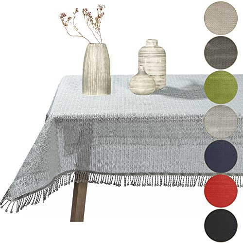 Gartentischdecke geschäumt eckig rund oval wetterfest rutschfeste Weichschaum Tischdecke abwaschbar Garten Balkon Outdoor Camping mit Fransen (Hellgrau, 110x140cm (BxL))