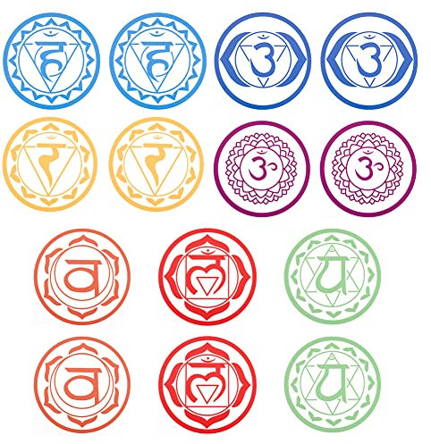 FINGERINSPIRE 14 Stück Sieben Chakra Wandaufkleber - 17 cm Durchmesser Kreis Wasserdicht Selbstklebend für Yoga Meditation - Gesundheitssymbol Kunst Mantra für Yoga Studio Deko