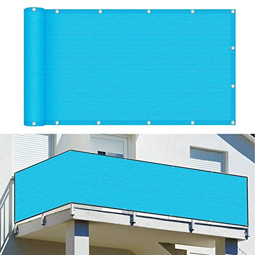 Balkonbespannung 110 x 950 cm Windschutz Staubschutz Sichtschutzmatte Sichtschutzzaun mit Ösen und Kabelbinder für Garten Balkon Terrasse Outdoor, Blau