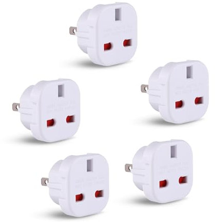 Pack of 5 UK to US Plug Adaptor Type G to Type A and B from UK to USA, Canada, Australia, Jamaica, Barbados, Mexico, Thailand, China, Japan and more 3 pin to 2 Pin American Travel Adapter Plugs