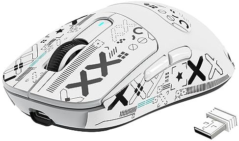 VGN GAMEPOWER ATTACK SHARK X3 SUPERLIGHT Mouse Gaming Wireless, 49g Ultraleggero Mouse da Gioco, PixArt PAW3395, 26,000 DPI, 2.4G/BT5.0/Cablato, Mouse Grip Tape, Durata Batteria 200Hrs, Bianco