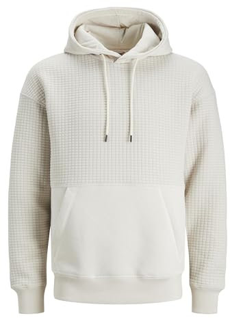 JACK & JONES Herren Hoodie Kapuzenpullover JCOBLACK Structure- Relaxed Fit S-XXL, Größe:M, Farbe:Moonbeam NO Badge 12245407