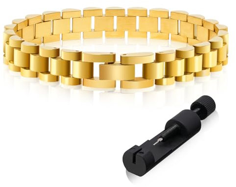 Yowivon 18K Gold Plated Chain Link Bracelets for Women, Adjustable Metal Watch Band Chain Wristband, Thick Link Stainless Steel Non Tarnish Bracelets Fashion Jewelry Gifts