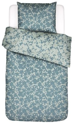 ESSENZA Bettwäsche Sora Smoke Blue, 155x220 + 1x 80x80 cm - 100% Baumwollsatin 200TC - Blumen