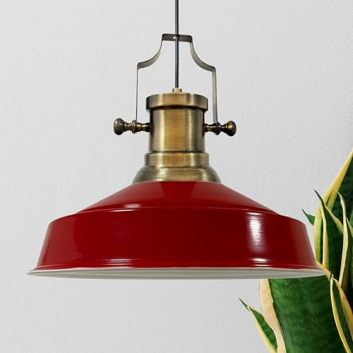 bamyum Asletl Lámpara Colgante Industrial, Pantallas de Lámpara de 40 cm, Lámpara Moderna de Metal para Isla de Cocina, Lámpara Colgante E27 para Salón y Comedor, Lámpara Colgante Rojo