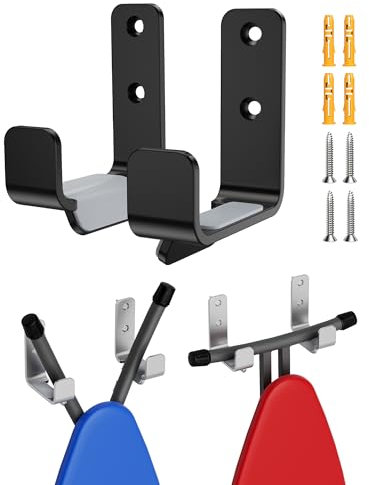 MUSVOH 2PCS Ironing Board Wall Mount, Stainless Steel Ironing Board Hanger for Laundry Room, Adjustable Distance Ironing Board Holder Hook Wall Mount, Black