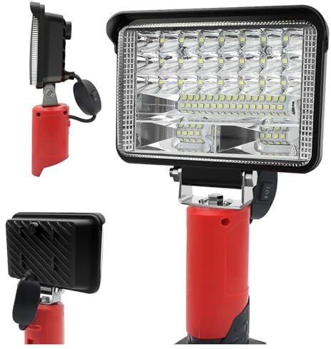 Yinniy Compatible avec Le Milwaukee M12 Lampe de Travail Alimentée Par Batterie,32W 5000Lm Lumières Led Sans Fil,Portable Projecteurs Lampe de Poche avec Port de Chargeur Usb,Spotlight
