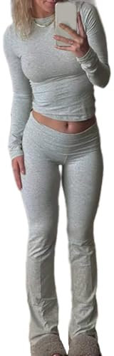 Zweiteiler Damen Baumwoll Lounge Set Elegant Schmal Geschnittener Zweiteiliger Jogger Anzug mit Langen Hosen Activewear für Frauen Y2K