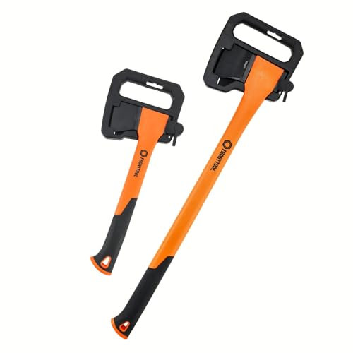 FRONTTOOL Spaltaxt und Spaltbeil inkl Klingen- Transportschutz | Hohler Glasfaser-Stiel ideale Gewichtsverteilung | Gummierter Handgriff