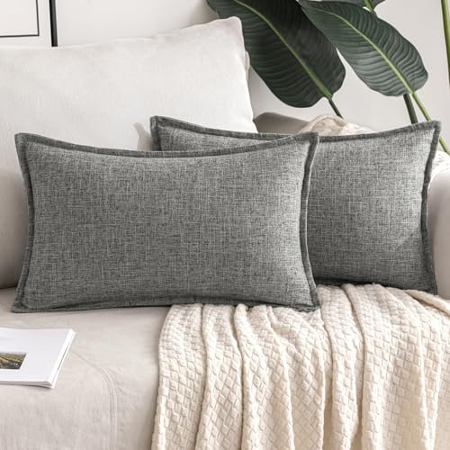 MIULEE Kissenbezug Kissen Dekorative Kissenbezüge Leinen-Optik Kissenhülle Moderne Sofakissen Dekokissen für Sofa Couch Wohnzimmer Schlafzimmer Büro 2er Set 40x60cm Grau