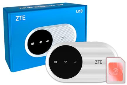 ZTE U10, Wi-Fi 6/4G LTE Mobile Wi-Fi, Unlocked Low Cost Portable Hotspot, Connects to 32 Devices, 2000mAh Battery, Built in Antenna for Enhanced Speeds, Includes Pre-Loaded 24GB Data SIM by Three
