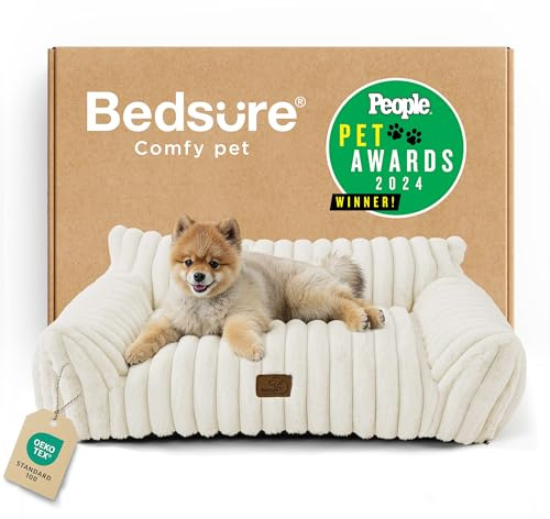 Bedsure ComfyFleece™ Cute Cat Couch for Pets - As Seen on TV on Good Day New York, Small Medium Dog Bed, Supportive Couch Bed for Small Dogs, 30 Inch, Cream