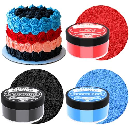 Lebensmittelfarbe Pulver - 3 Farben Food Coloring, Hochkonzentrierte Lebensmittelfarbe Schwarz, Rot, Blau für Backen, Fondant, Macarons, Torten, Tortencreme, GeträNke, Kekse - 5g
