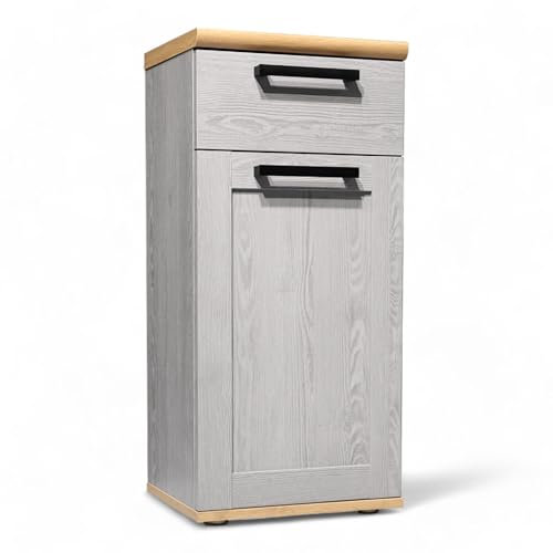 BERGEN Badezimmer Kommode in Grau, Artisan Eiche Optik - Badezimmerschrank Bad Schrank mit viel Stauraum - 38 x 82 x 31 cm (B/H/T)