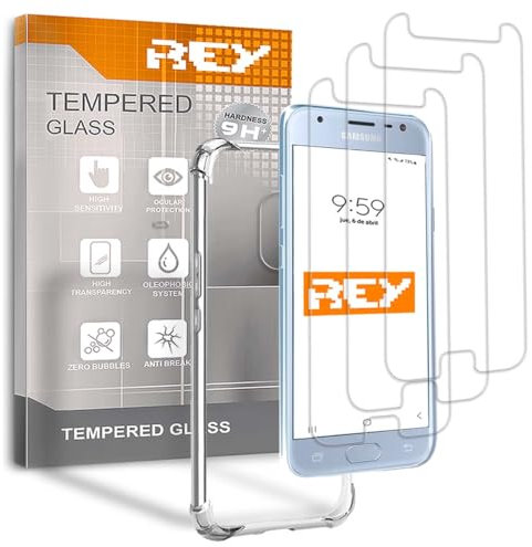 [Lot de 3] Verre Trempé et Coque Anti-Shock pour Samsung Galaxy J3 2017, Verre trempé et Silicone TPU Haute résistance