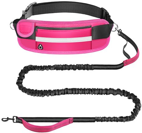 PETCOOZ Laisse Canicross Chien, Laisse Mains Libres Chien Élastique 160-220cm, Longe de Jogging Anti-tirons avec Couture Réfléchissante, Double Poignée, Ceinture Réglable pour Marche, Randonnée, Noir